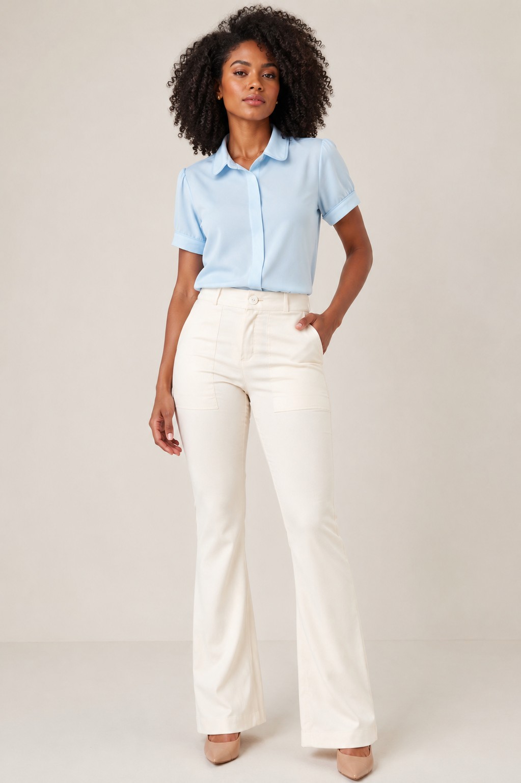 Calça feminina utilitária de cintura alta · REF 0131