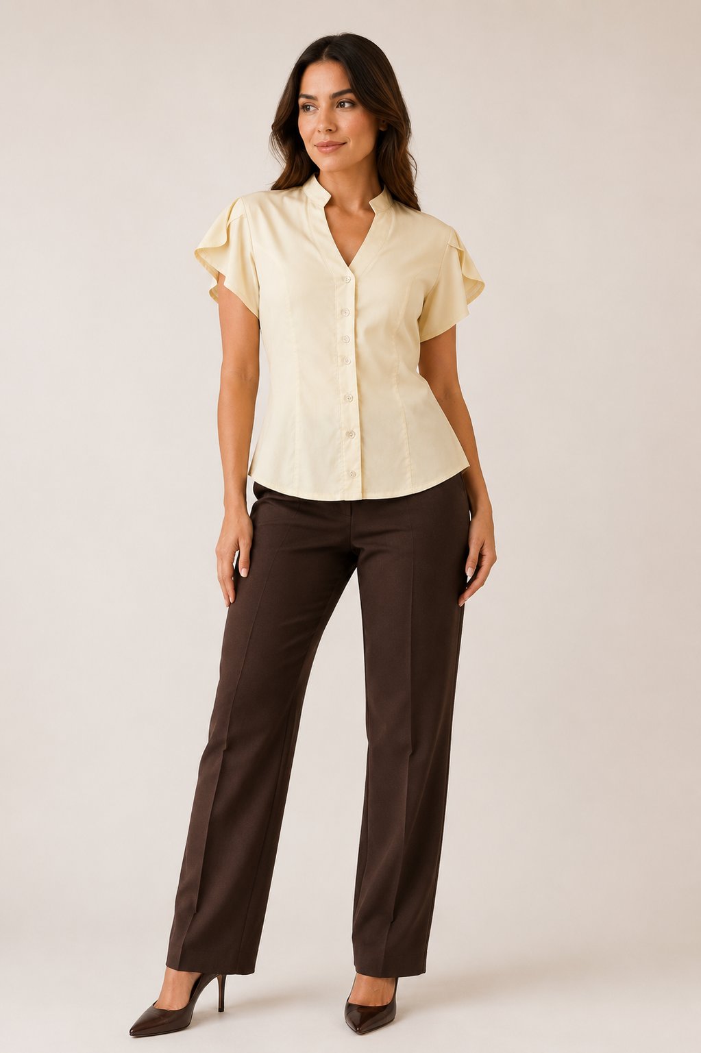 Camisa Social Feminina com Gola Padre e Manga Tulipa · REF 0169