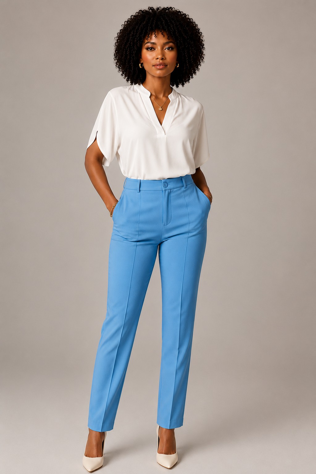 Conjunto Feminino Camisa Fluida + Calça Alfaiataria · REF 0156 + REF 0116