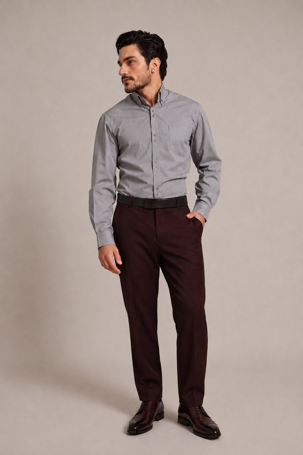 Camisa Social Masculina Manga Longa com Detalhes Contrastantes · REF 0105